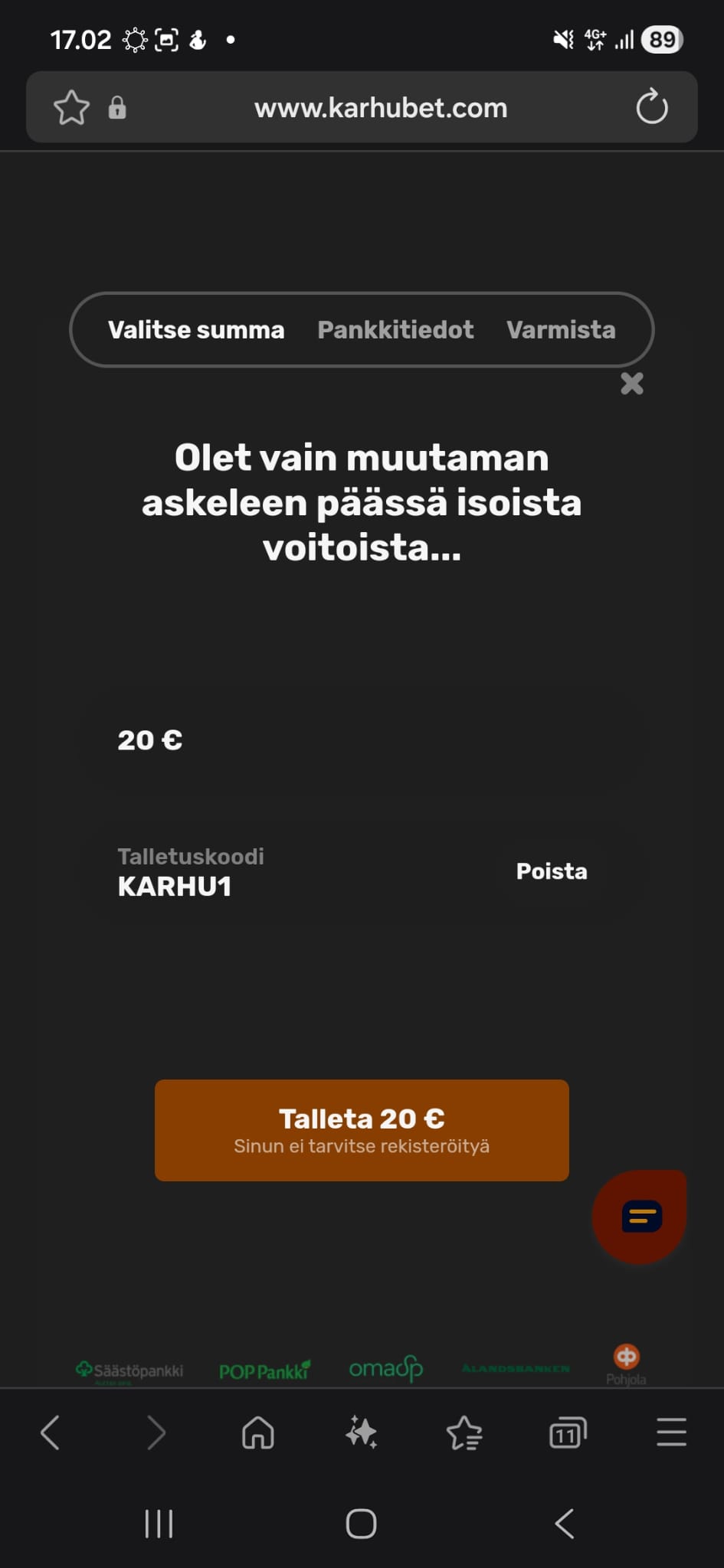 Karhubetillä bonukset lunastetaan bonuskoodeilla