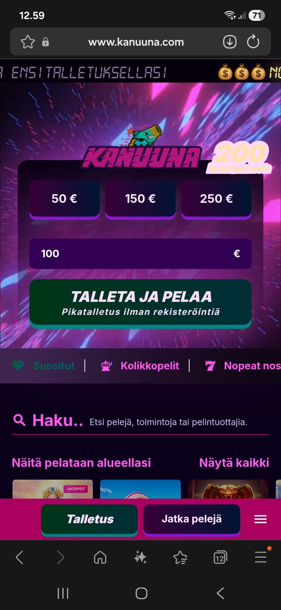 Kanuuna Kasinon alkusivu