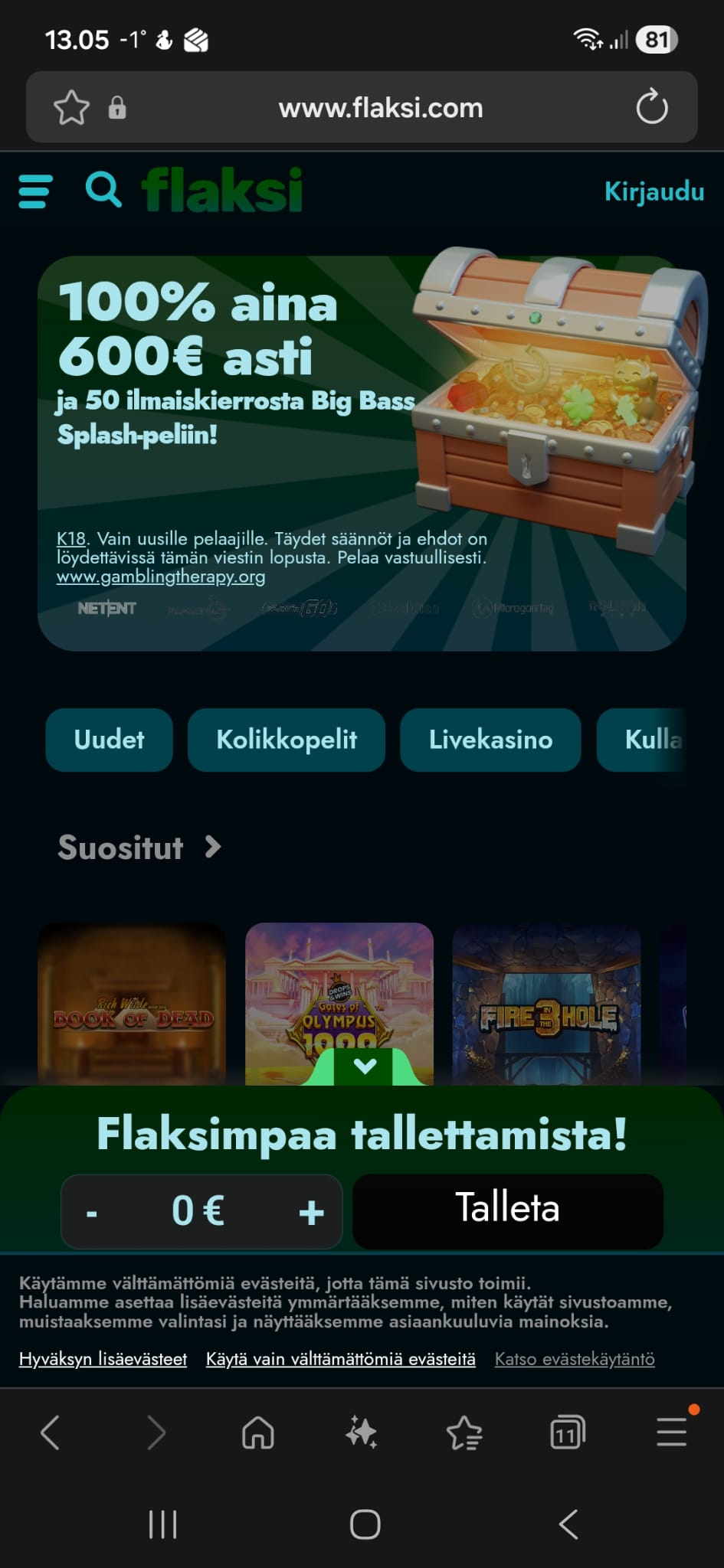 Flaksimpaa tallettamista