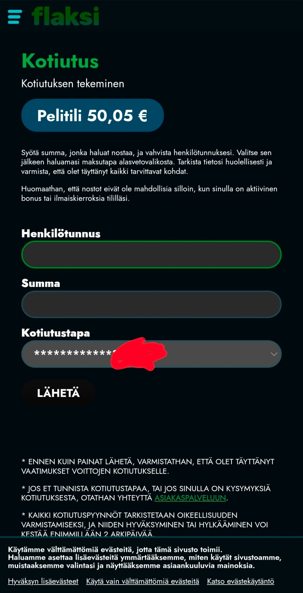 Nosto maksettiin pikana pankkitilille