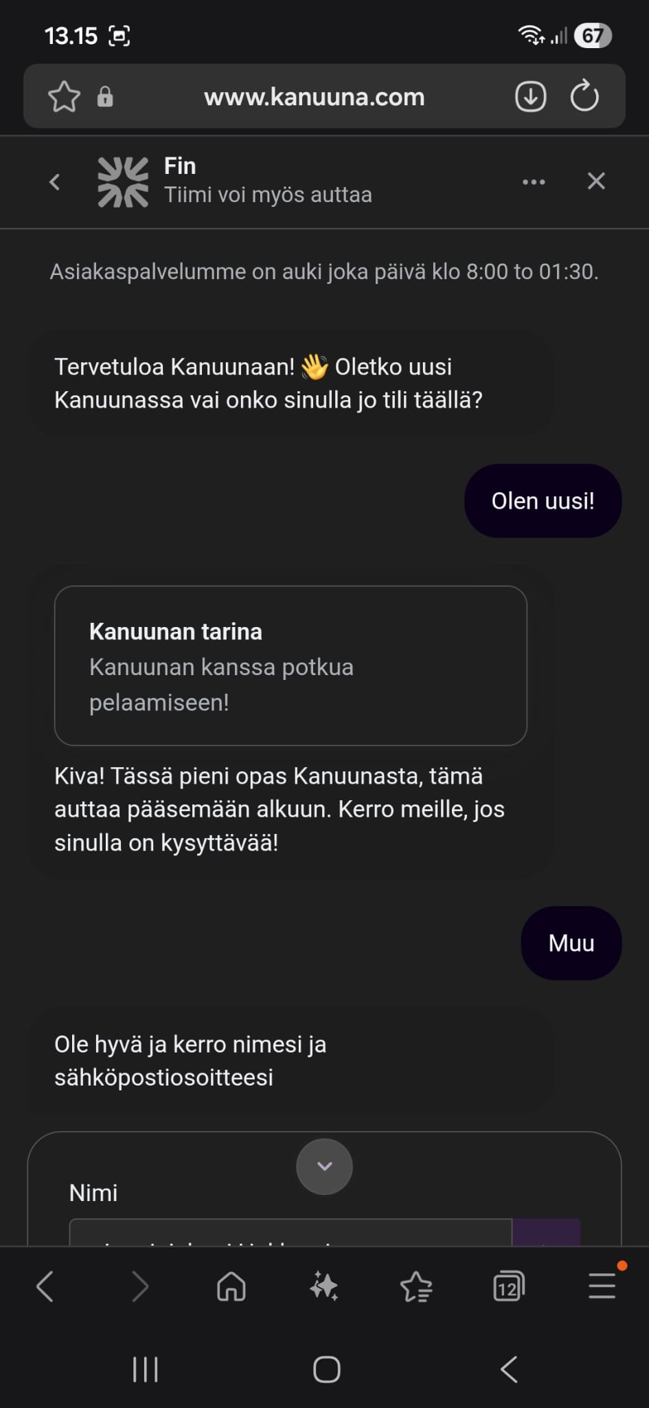 Kanuuna palvelee live chatissa