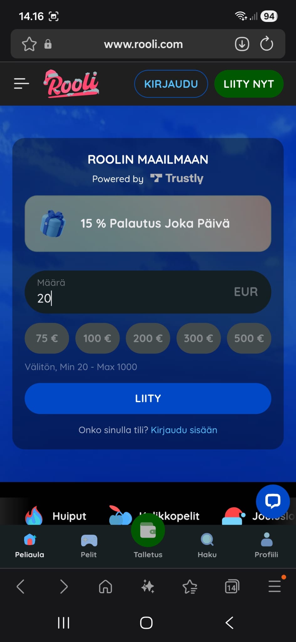 Rooli mainostaa 15 prosentin palautusta