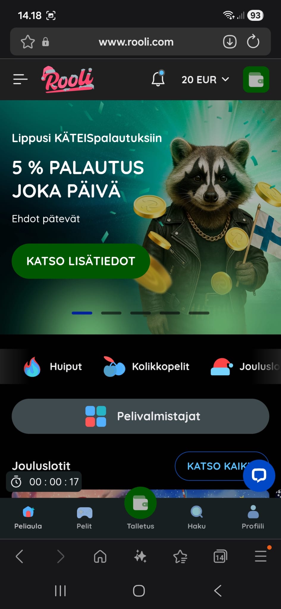 Rooli mainostaa nyt 5 prosentin palautusta