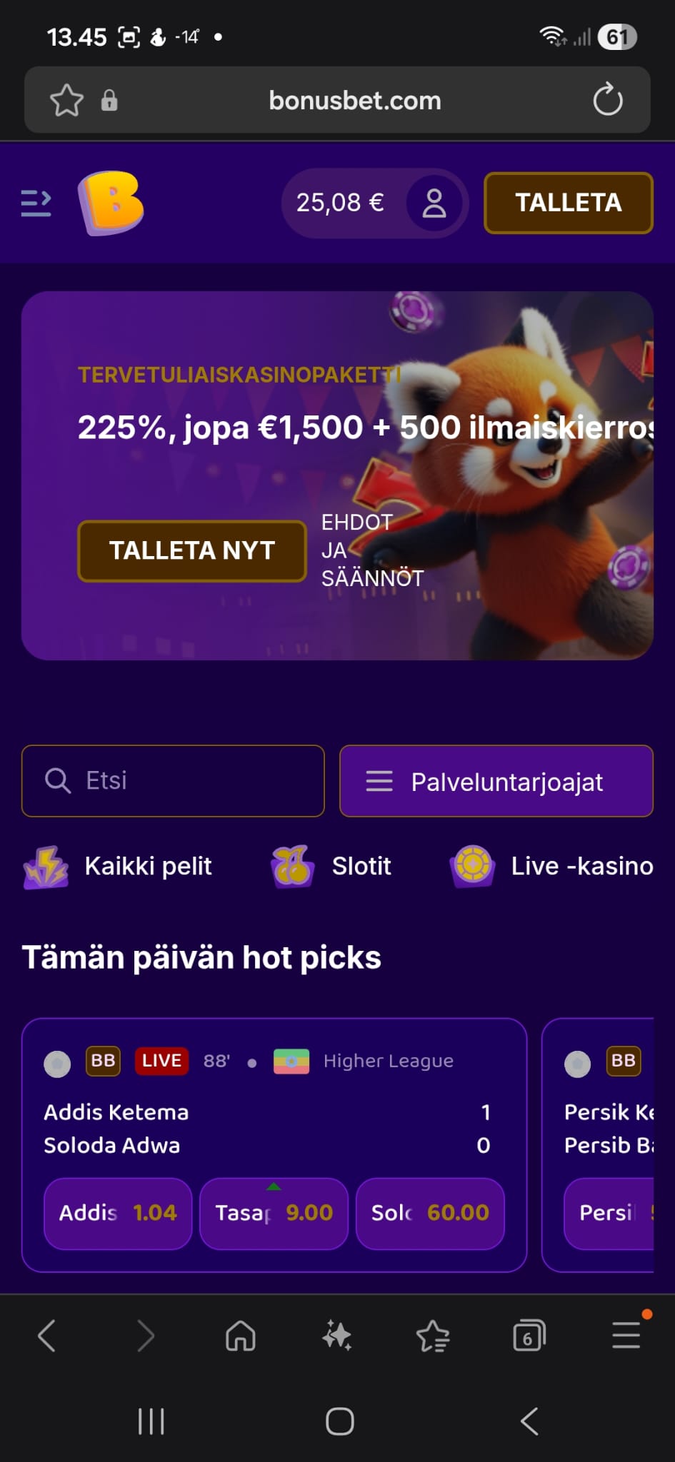 Bonusbet on täyden palvelun kasiino